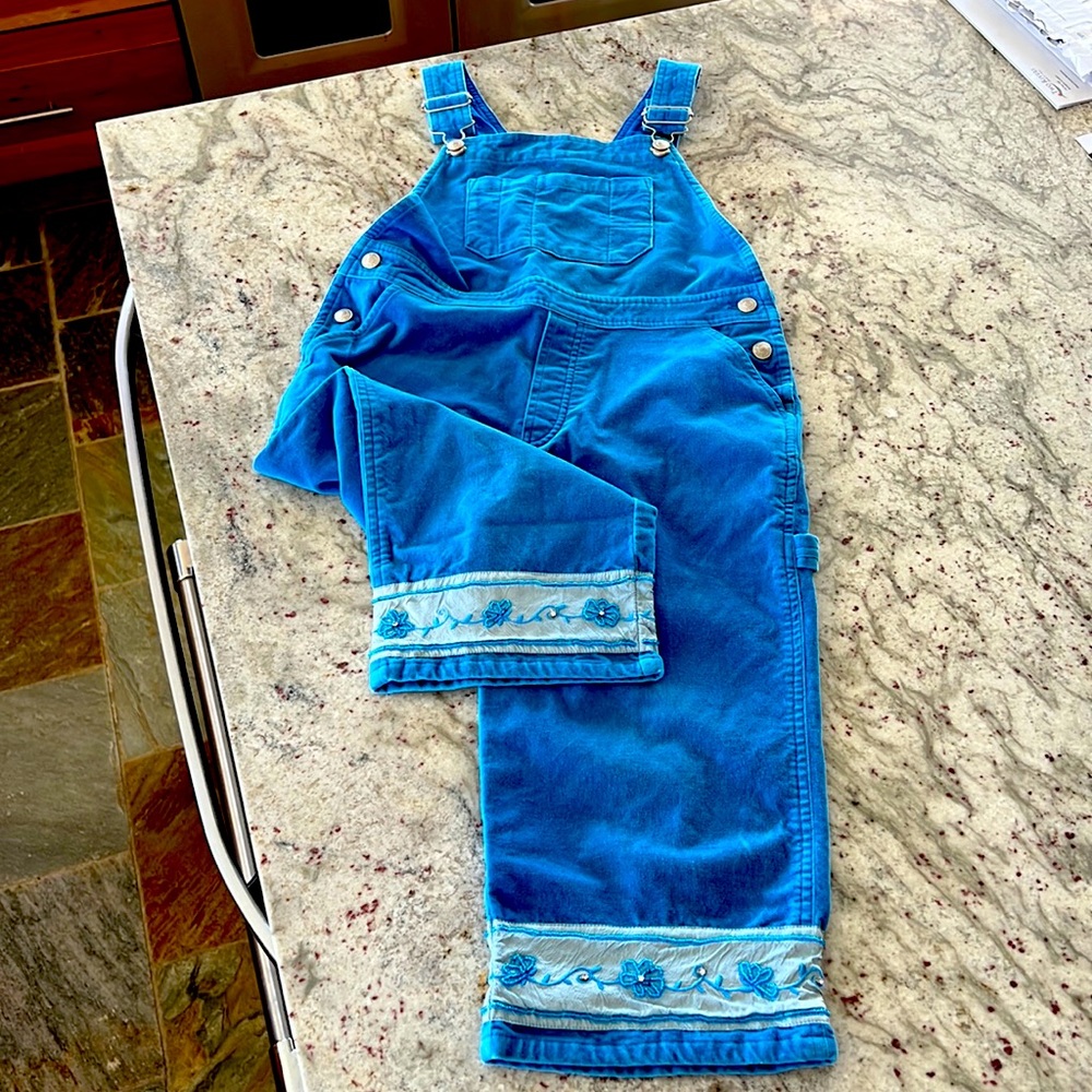 Vintage Lilly Pulitzer Blue Velvet Overalls with Rhinestones for Girls Sz. 6